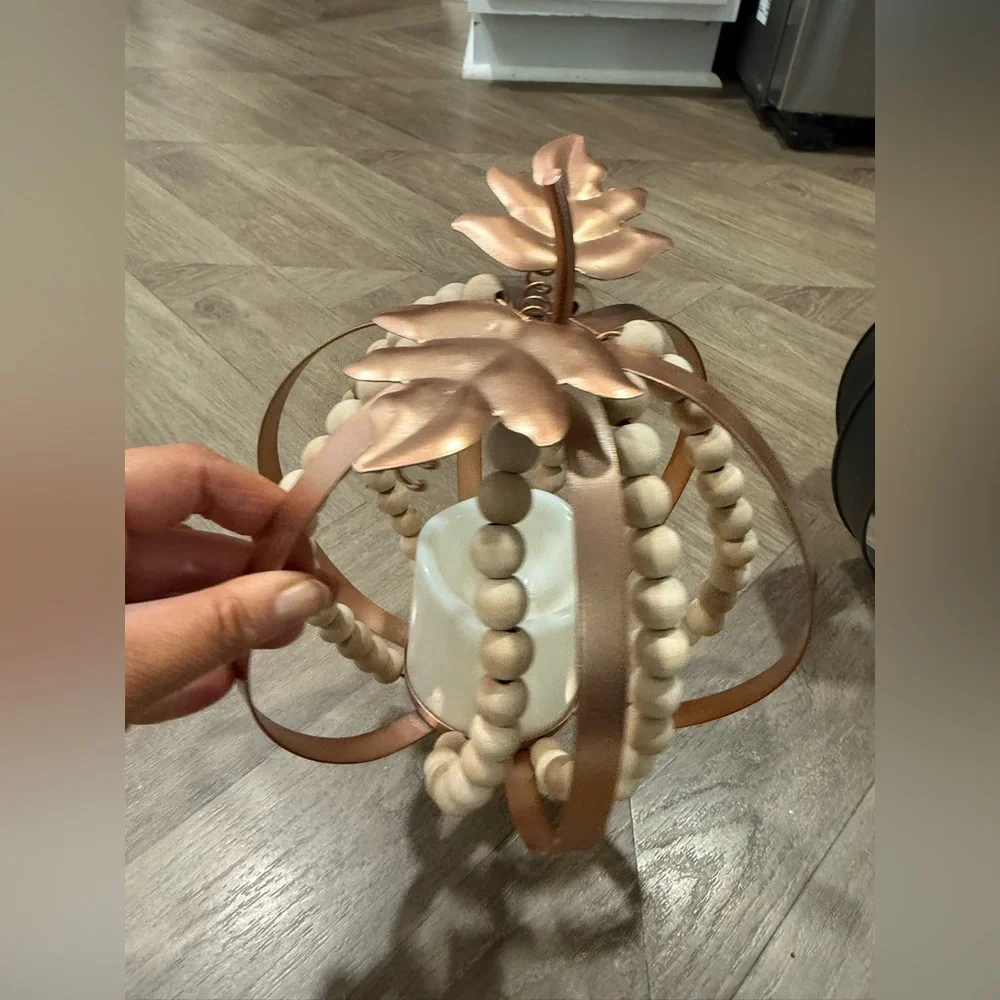 Decorative Metal and Wood Boho Pumpkin Candle